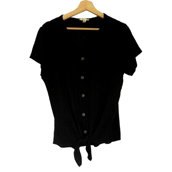 Weatherproof black button down short sleeved shirt v-neck front knot women's L - Picture 1 of 7